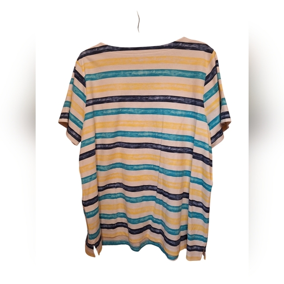 Kim Rogers Perfectly Soft Yellow Striped Split Neck SS Shirt Plus size 2X NWT - Picture 2 of 4